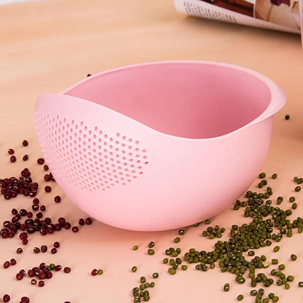 Silicone Colander Drain Basket with Handle - 1PC Rice and Fruit Washing Bowl for Home Kitchen Organizer