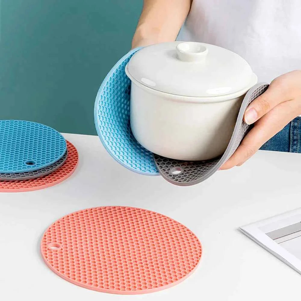Multifunctional Silicone Table Mat - Round Anti-Slip Coaster & Pot Holder for Kitchen