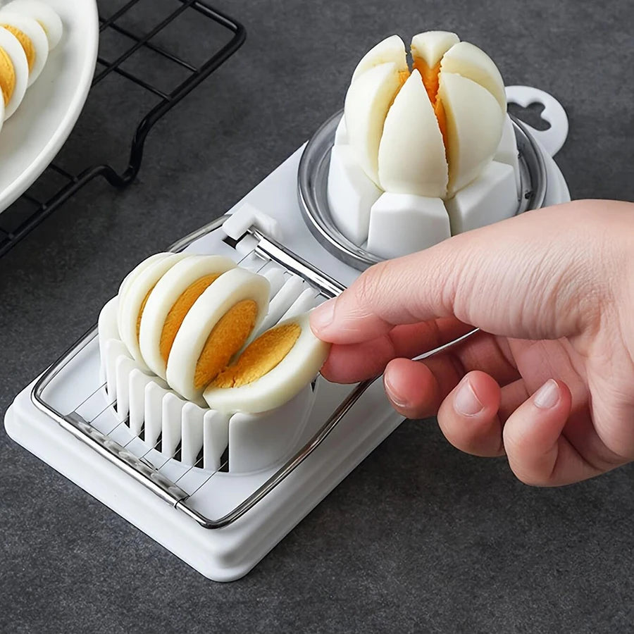 Multifunctional 2-in-1 Stainless Steel Wire Pull Egg Cutter Tool - High-Quality PP Base Kitchen Accessory