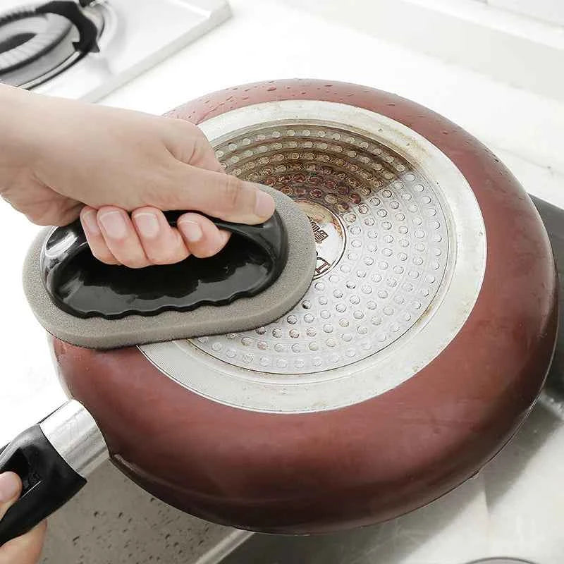 Magic Emery Sponge Brush Cleaner for Kitchen and Bath - Strong Rust Removal Tool with Handle