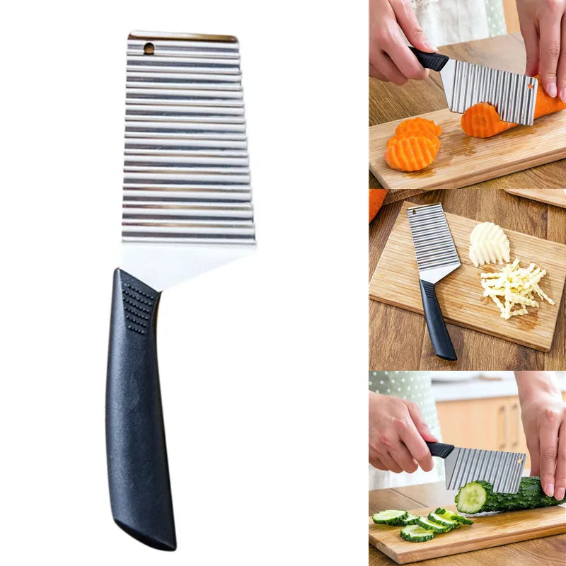 Stainless Steel Potato Chip Slicer - Crinkle Wavy Slicer Knife for Dough, Vegetables, Fruits, and French Fries - Vaxicy