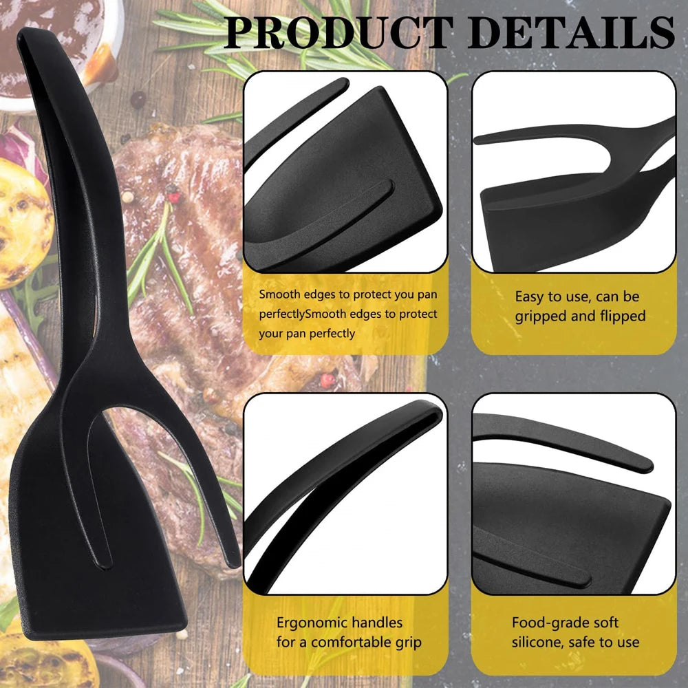2 in 1 Spatula Tongs for Easy Cooking - Non-Stick Nylon Egg Flipper, Pancake, Fish, French Toast, and Omelet Tool - Vaxicy