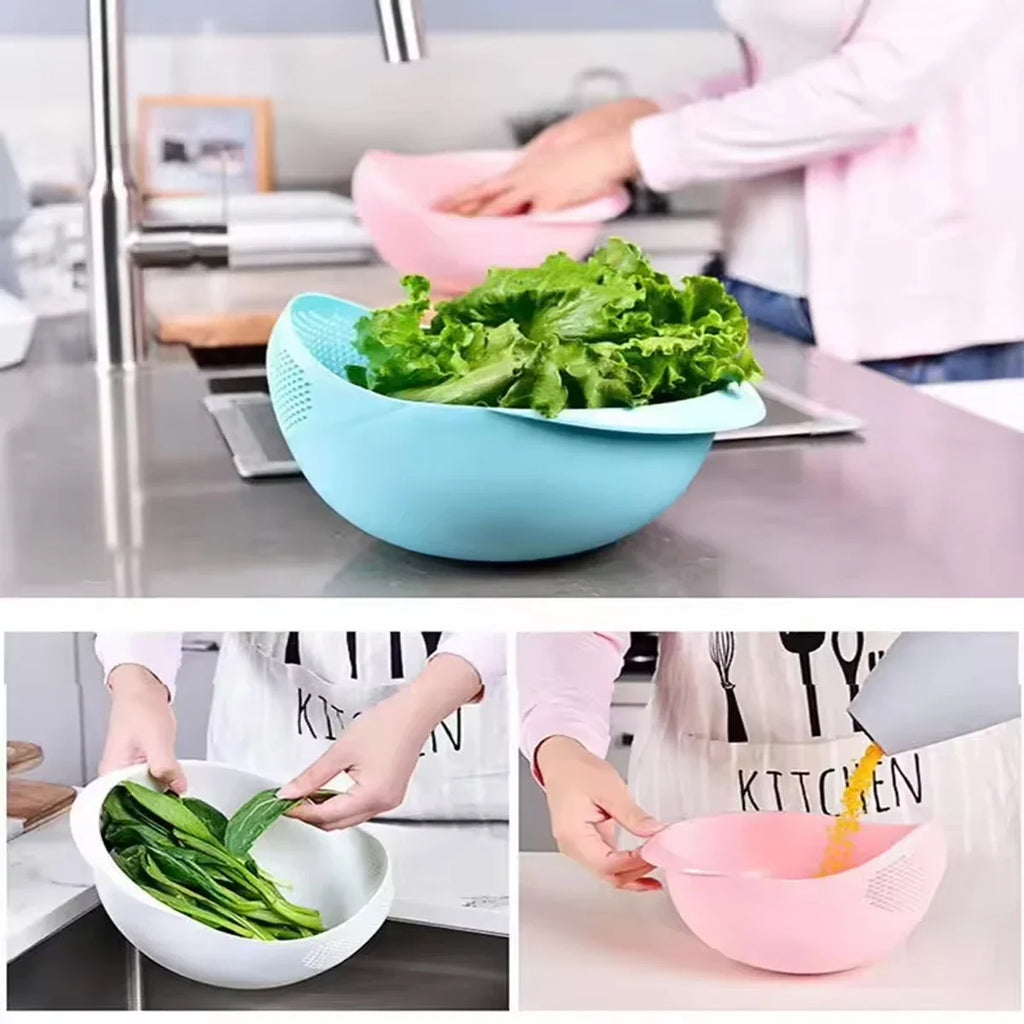 Silicone Colander Drain Basket with Handle - 1PC Rice and Fruit Washing Bowl for Home Kitchen Organizer