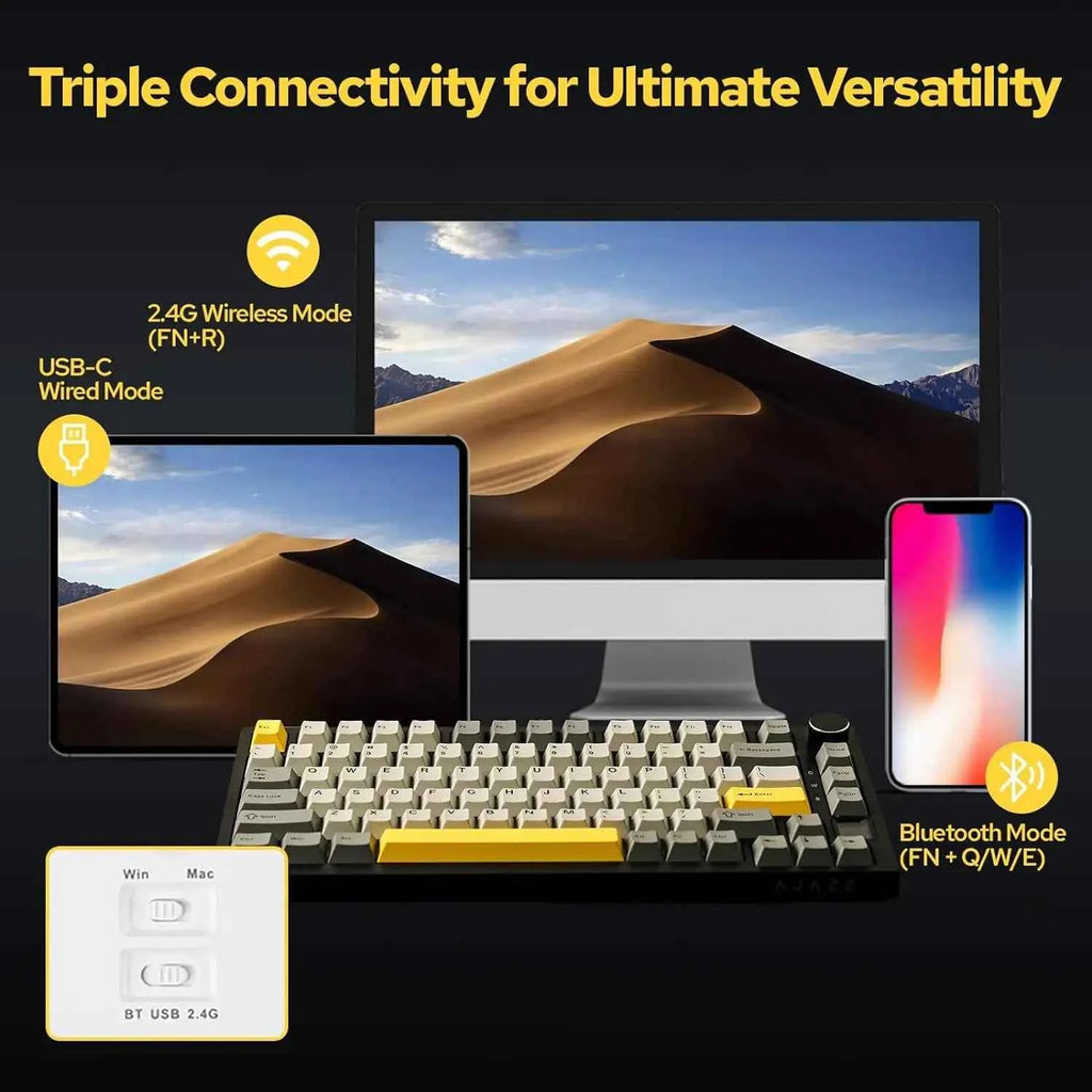 AJAZZ AK820/Pro Wireless Mechanical Keyboard Bluetooth 5.1 2.4G USB-C Wired Hot Swappable RGB Gaming Keyboard Gasket Mount with