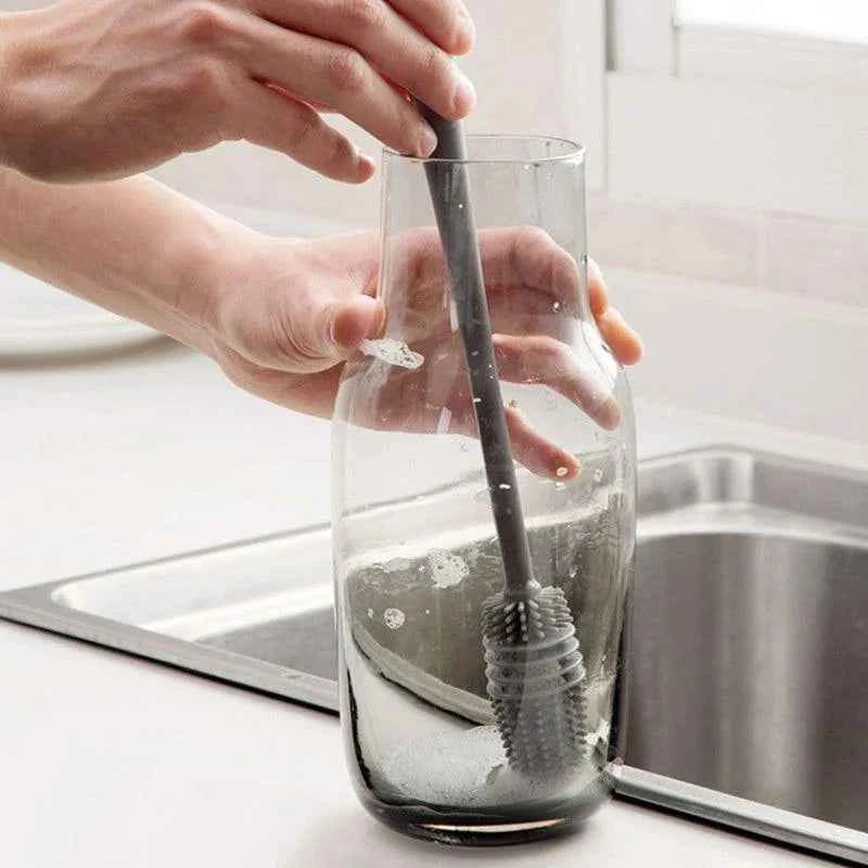 Silicone Bottle Brush for Cleaning Milk Bottles, Glass Cups, and Drink Bottles - Long Handle Scrubber Tool