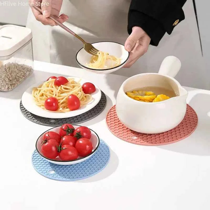 Multifunctional Silicone Table Mat - Round Anti-Slip Coaster & Pot Holder for Kitchen