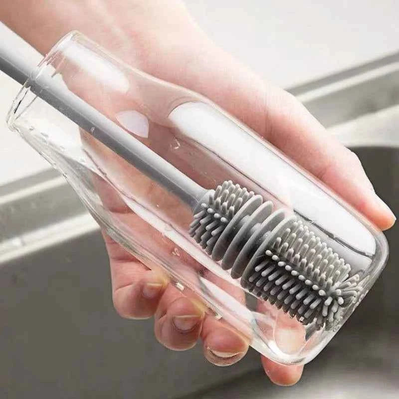 Silicone Bottle Brush for Cleaning Milk Bottles, Glass Cups, and Drink Bottles - Long Handle Scrubber Tool