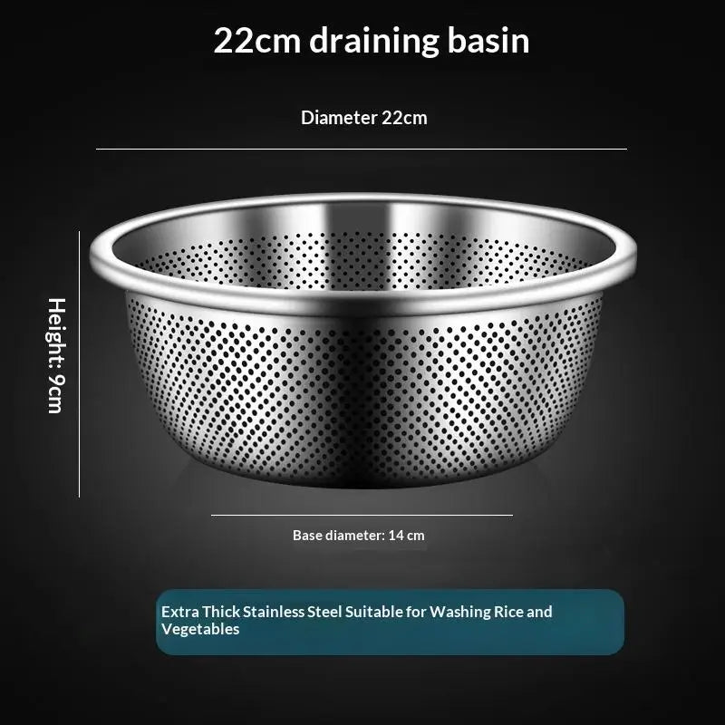 ♥Stainless Steel Colander - Food-Grade Perforated Strainer for Washing Rice/Vegetables/Fruits, Durable Kitchen Drain Basket - Vaxicy