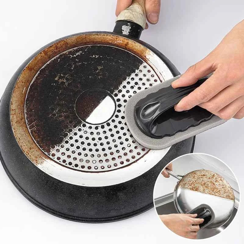 Magic Emery Sponge Brush Cleaner for Kitchen and Bath - Strong Rust Removal Tool with Handle