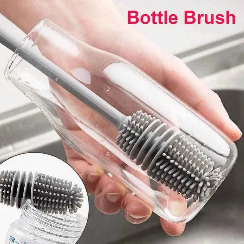 Silicone Bottle Brush for Cleaning Milk Bottles, Glass Cups, and Drink Bottles - Long Handle Scrubber Tool