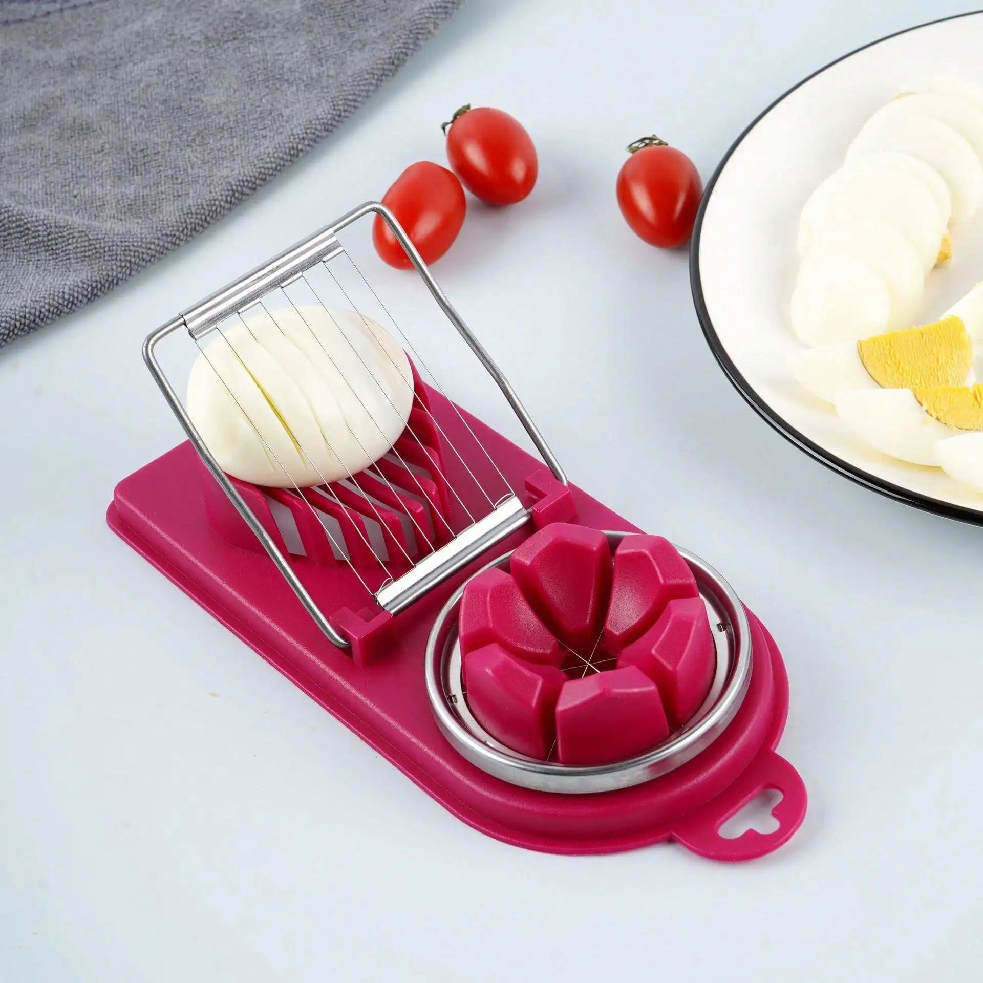 Multifunctional 2-in-1 Stainless Steel Wire Pull Egg Cutter Tool - High-Quality PP Base Kitchen Accessory