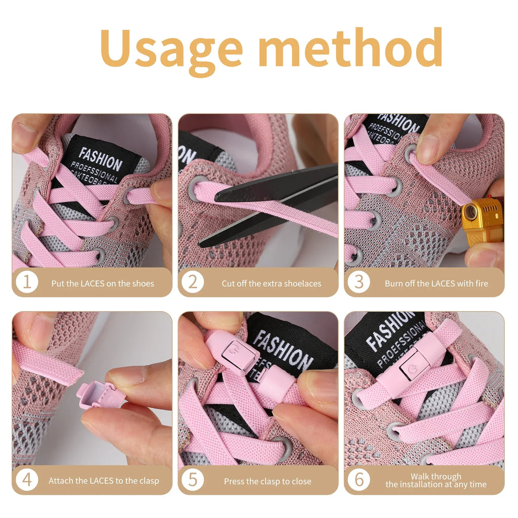 New Without Ties Elastic Laces No Tie Shoe Laces Press Lock Shoelaces Sneaker Kids Adult 8MM Widened Flat Shoelace for Shoes - Vaxicy
