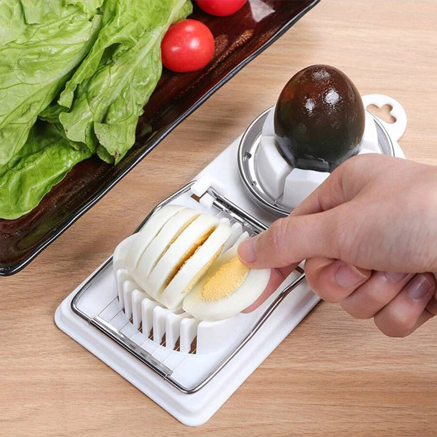 Multifunctional 2-in-1 Stainless Steel Wire Pull Egg Cutter Tool - High-Quality PP Base Kitchen Accessory