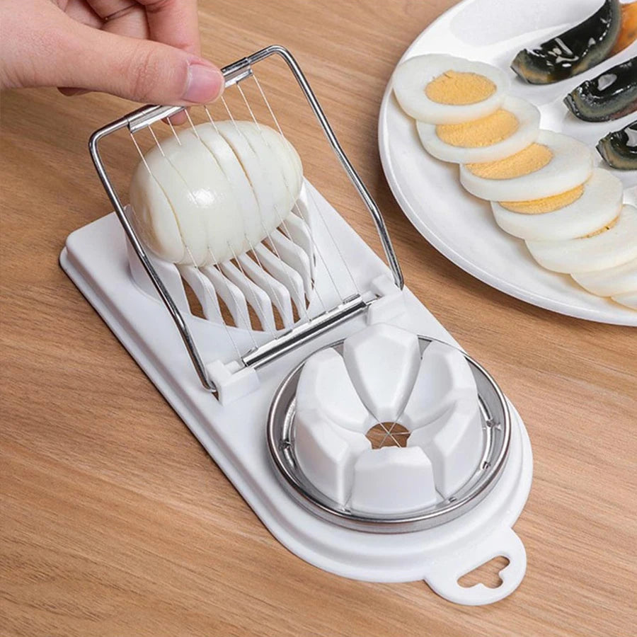 Multifunctional 2-in-1 Stainless Steel Wire Pull Egg Cutter Tool - High-Quality PP Base Kitchen Accessory