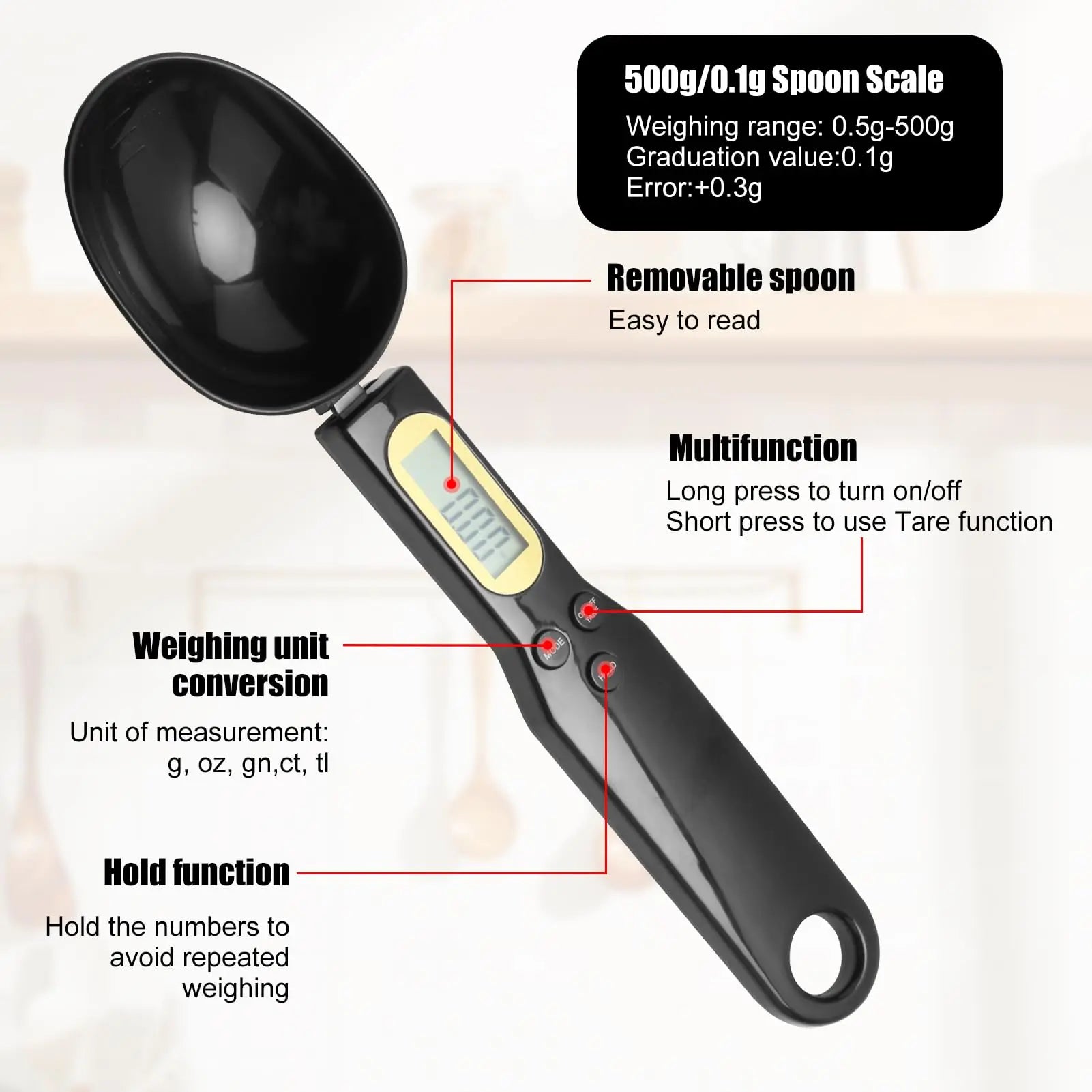 Electronic Kitchen Scale 500g - Accurate 0.1g Digital Kitchen Scale for Food, Flour, and Coffee