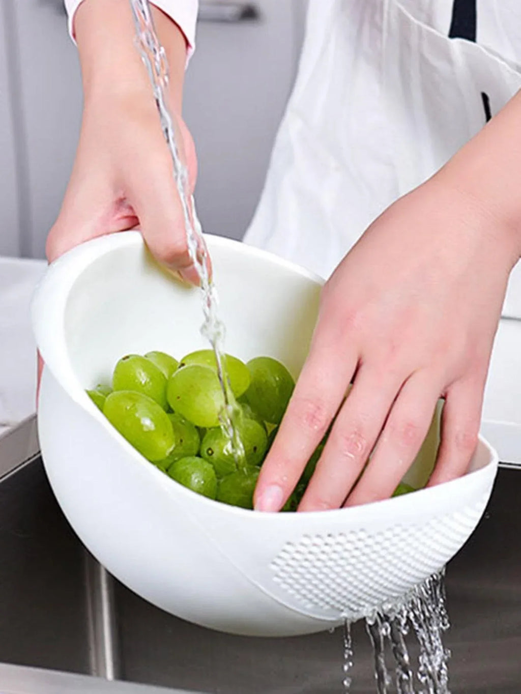 Silicone Colander Drain Basket with Handle - 1PC Rice and Fruit Washing Bowl for Home Kitchen Organizer