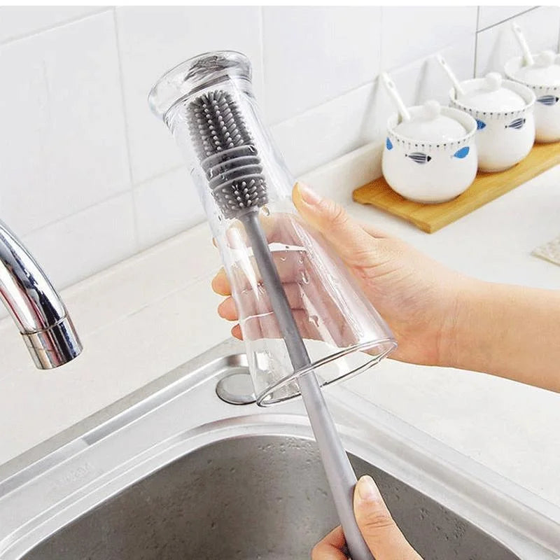 Silicone Milk Bottle Brush Cup Scrubber Glass Cleaner Kitchen Cleaning Tool Long Handle Drink Bottle Glass Cup Cleaning Brush - Vaxicy
