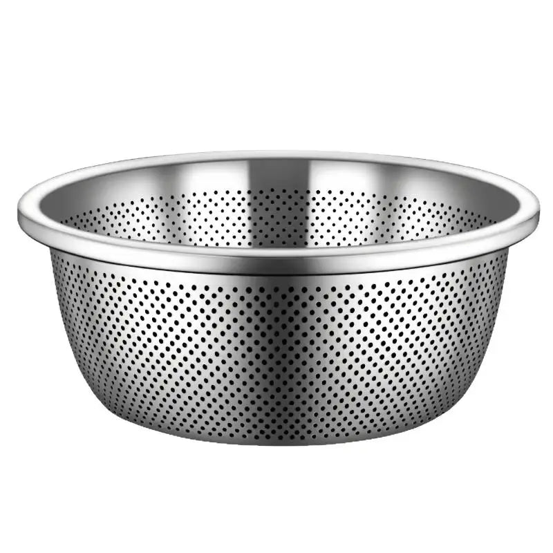 ♥Stainless Steel Colander - Food-Grade Perforated Strainer for Washing Rice/Vegetables/Fruits, Durable Kitchen Drain Basket - Vaxicy