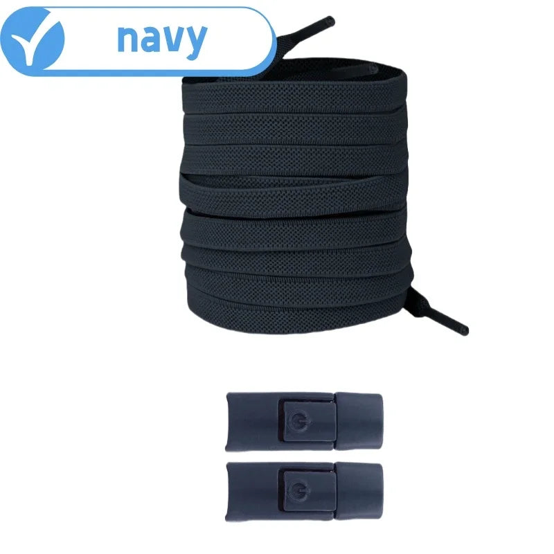 New Without Ties Elastic Laces No Tie Shoe Laces Press Lock Shoelaces Sneaker Kids Adult 8MM Widened Flat Shoelace for Shoes - Vaxicy