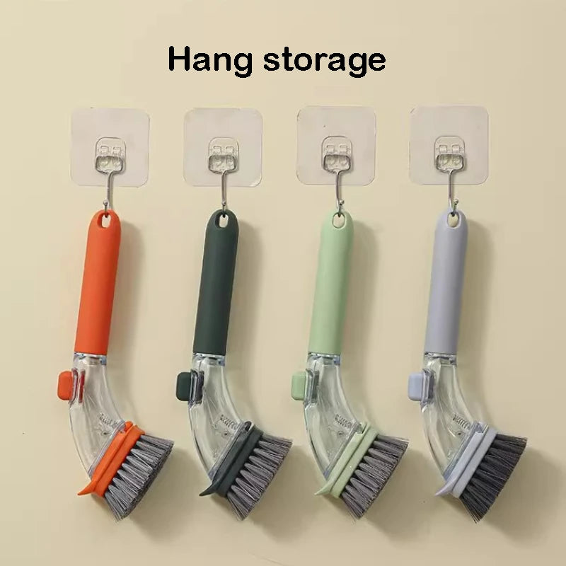 Refillable Liquid Cleaning Brush Kitchen Bowl Scrubber Cleaning Sponge Long Handle Dispenser Cleaner Tool Pot Brush Artifact - Vaxicy