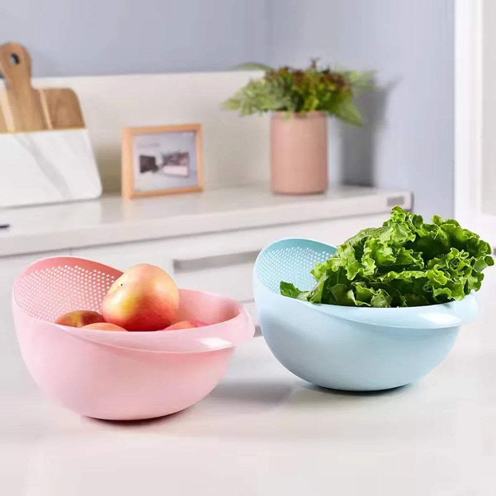 Silicone Colander Drain Basket with Handle - 1PC Rice and Fruit Washing Bowl for Home Kitchen Organizer