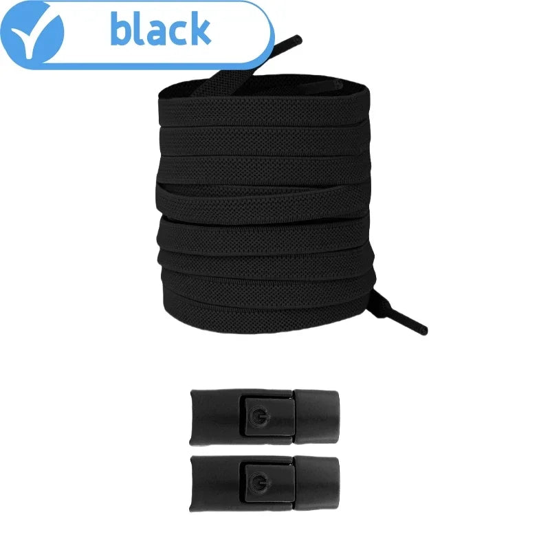 New Without Ties Elastic Laces No Tie Shoe Laces Press Lock Shoelaces Sneaker Kids Adult 8MM Widened Flat Shoelace for Shoes - Vaxicy