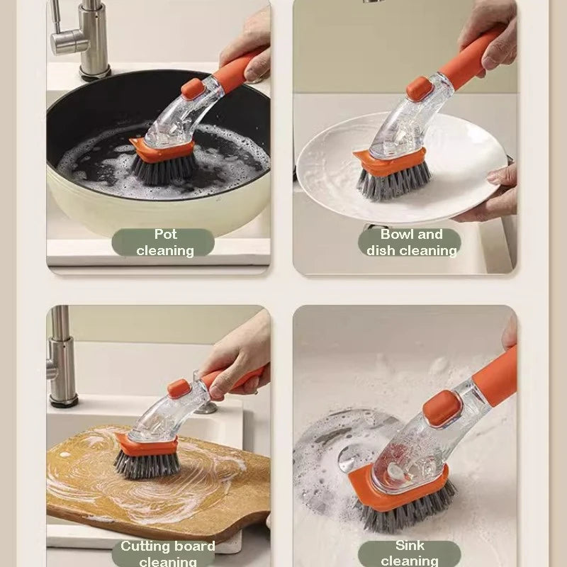 Refillable Liquid Cleaning Brush Kitchen Bowl Scrubber Cleaning Sponge Long Handle Dispenser Cleaner Tool Pot Brush Artifact - Vaxicy