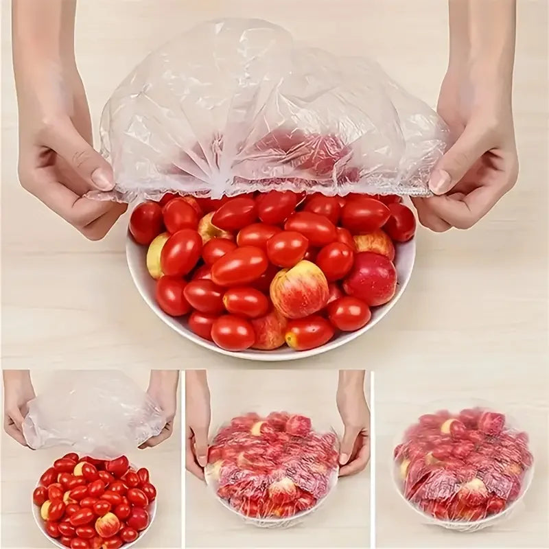 100pcs Disposable Food Cover Saran Wrap Bowel Cover Food Grade Fresh-keeping Plastic Bag Kitchen Storage Accessories - Vaxicy