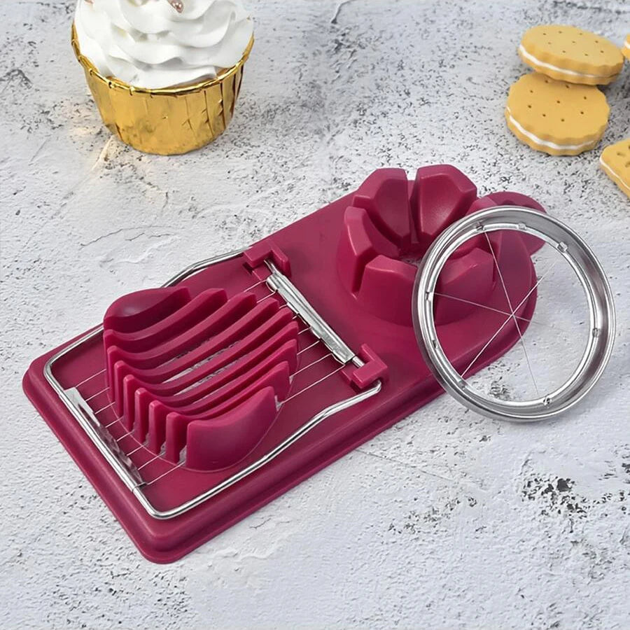 Multifunctional 2-in-1 Stainless Steel Wire Pull Egg Cutter Tool - High-Quality PP Base Kitchen Accessory