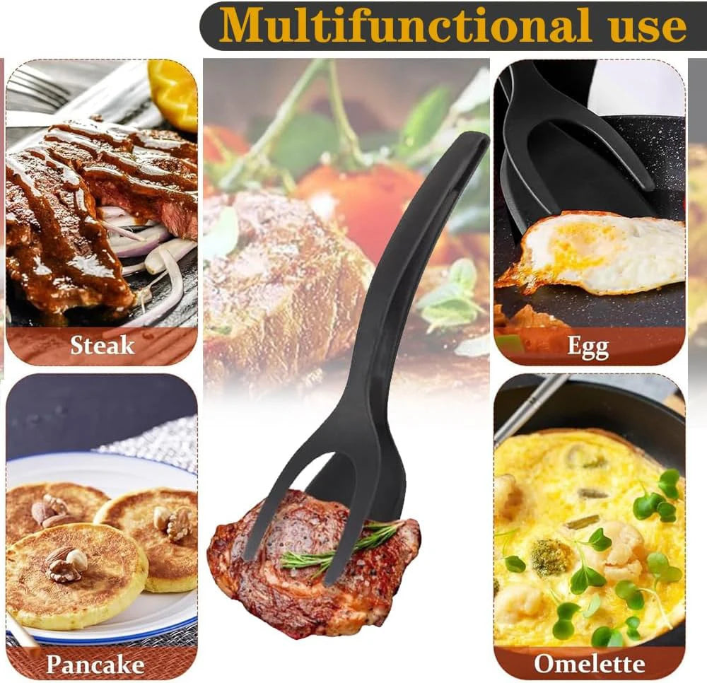 2 in 1 Spatula Tongs for Easy Cooking - Non-Stick Nylon Egg Flipper, Pancake, Fish, French Toast, and Omelet Tool - Vaxicy