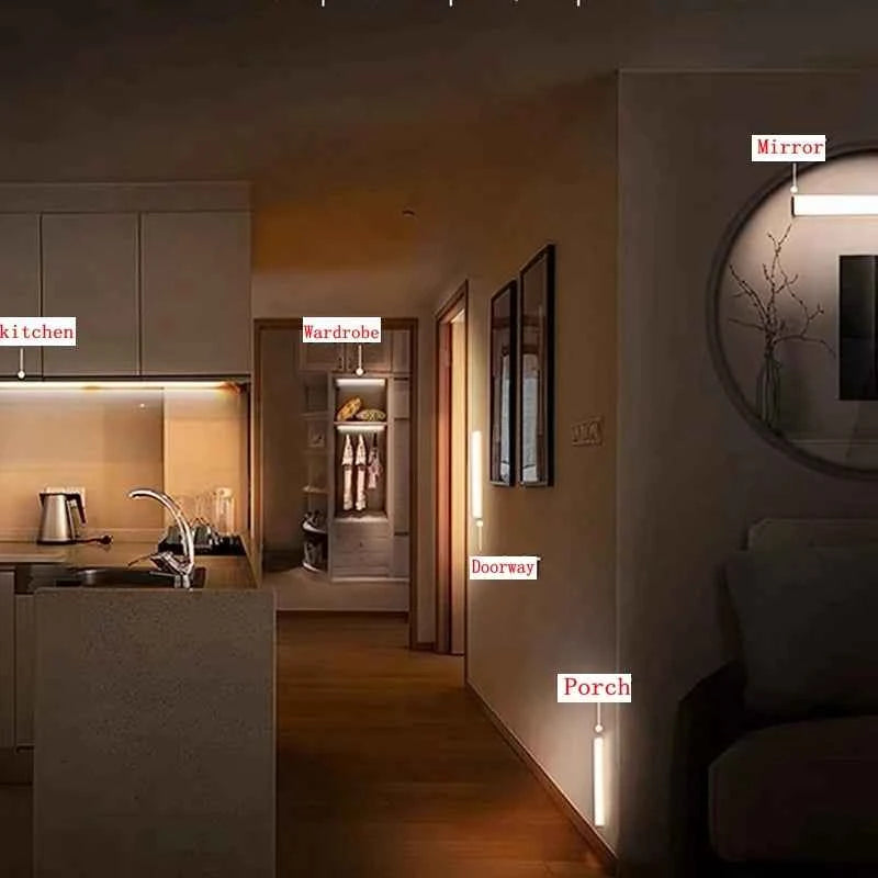 Motion Sensor LED Night Light - Wireless Rechargeable Type C Cabinet and Wardrobe Lamp for Kitchen Staircase Backlight