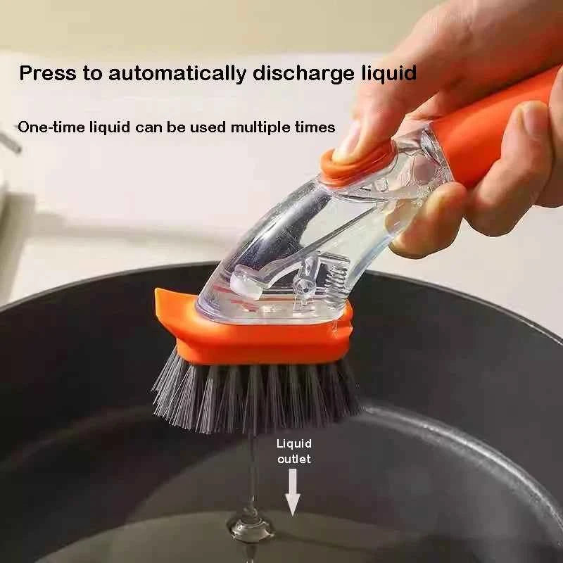 Refillable Liquid Cleaning Brush Kitchen Bowl Scrubber Cleaning Sponge Long Handle Dispenser Cleaner Tool Pot Brush Artifact