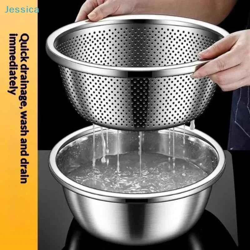 Stainless Steel Colander - Durable Food-Grade Perforated Strainer for Washing Rice, Vegetables, and Fruits