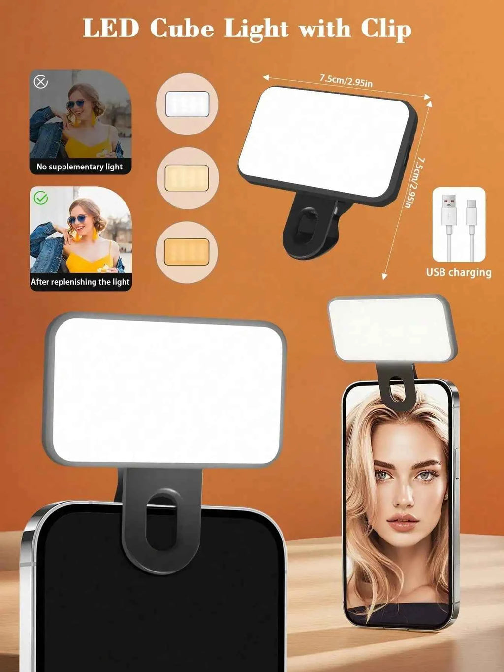 Bi Color Temperature LED Fill Light Selfie Light, 1pc Portable Selfie Light, Clip On Fill Light, Phone Selfie Lamp, For Mobile P