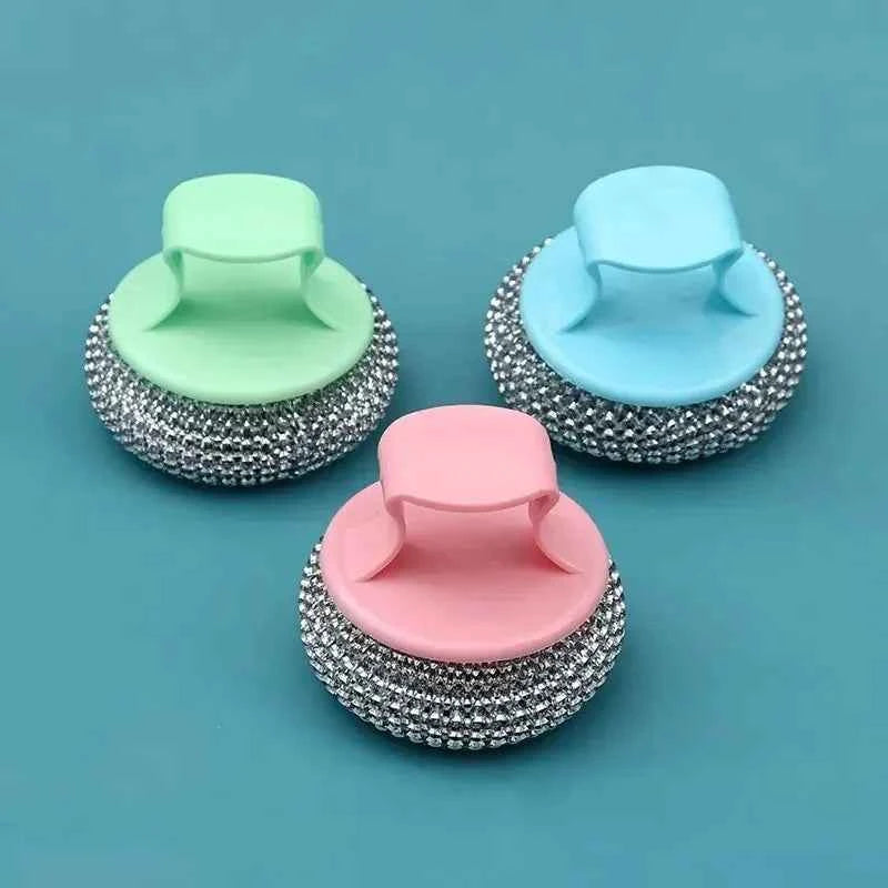3PCS Stainless Steel Cleaning Brush Set - Detachable Ball Brush for Non-stick Pots and Pans