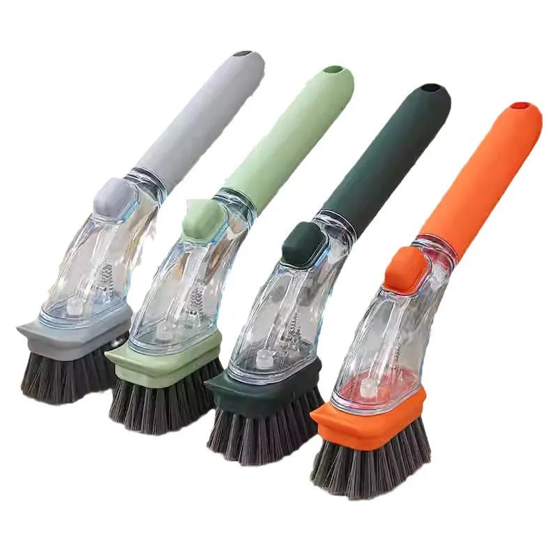 Refillable Liquid Cleaning Brush Kitchen Bowl Scrubber Cleaning Sponge Long Handle Dispenser Cleaner Tool Pot Brush Artifact - Vaxicy