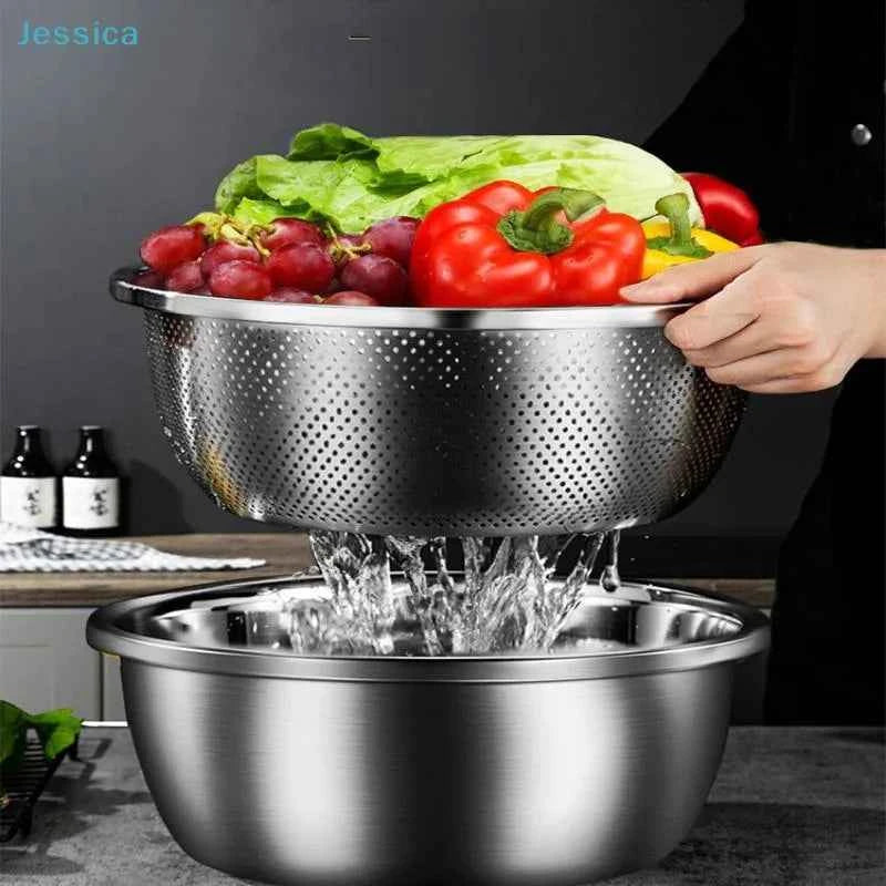 Stainless Steel Colander - Durable Food-Grade Perforated Strainer for Washing Rice, Vegetables, and Fruits