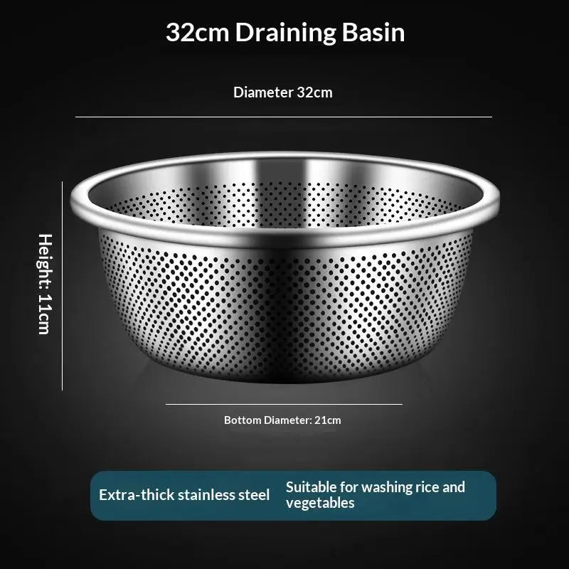 ♥Stainless Steel Colander - Food-Grade Perforated Strainer for Washing Rice/Vegetables/Fruits, Durable Kitchen Drain Basket - Vaxicy