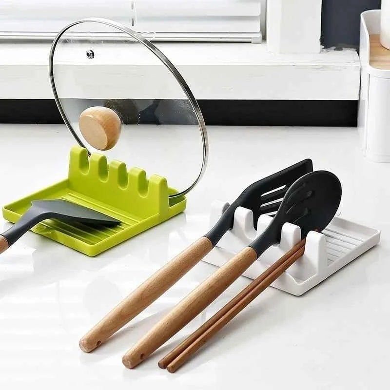 Kitchen Utensil Holder - Plastic Spoon Holder Rack Shelf Organizer for Forks, Spatulas, and Chopsticks