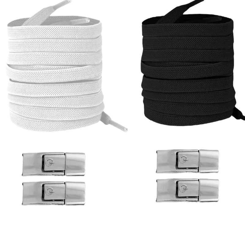 New Without Ties Elastic Laces No Tie Shoe Laces Press Lock Shoelaces Sneaker Kids Adult 8MM Widened Flat Shoelace for Shoes - Vaxicy