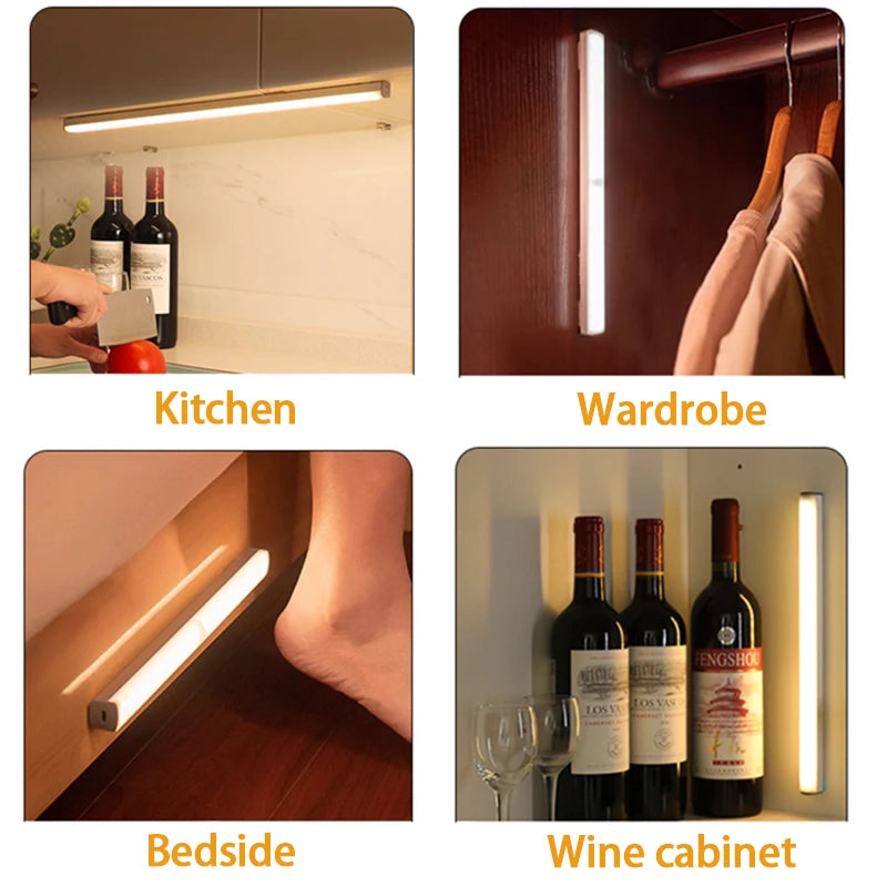Motion Sensor Light Wireless LED Night Light Type C Rechargeable Light Cabinet Wardrobe Lamp Staircase Backlight For Kitchen LED - Vaxicy