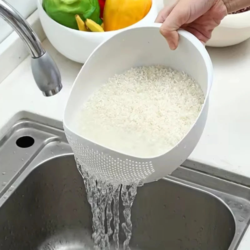Silicone Colander Drain Basket with Handle - 1PC Rice and Fruit Washing Bowl for Home Kitchen Organizer