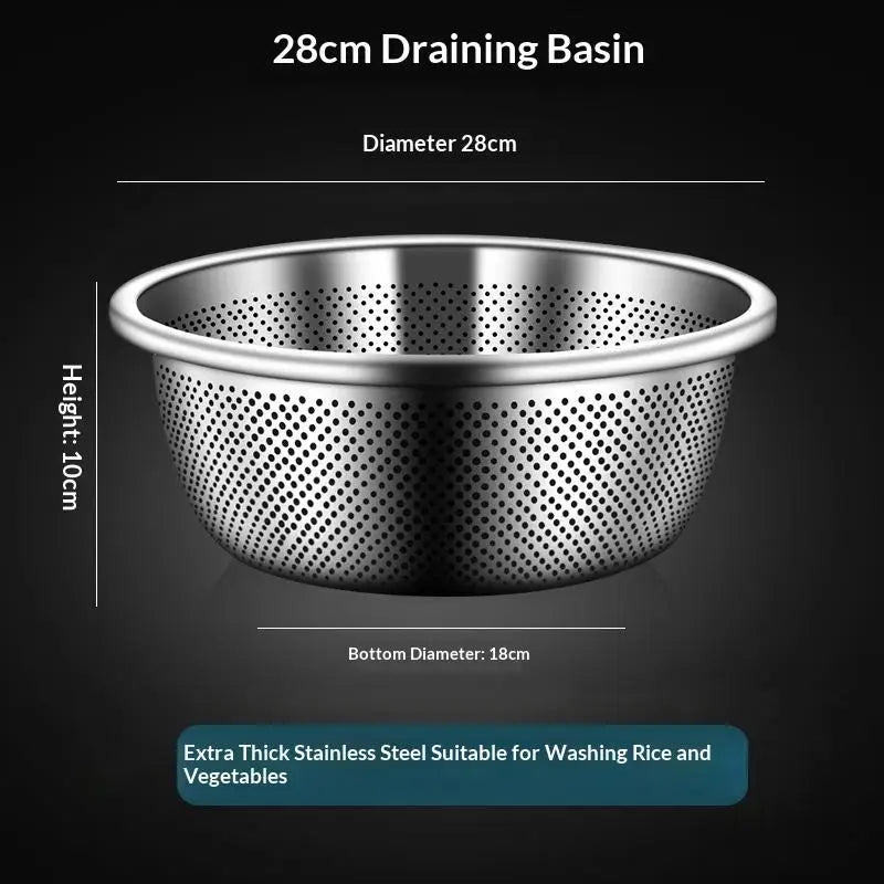 ♥Stainless Steel Colander - Food-Grade Perforated Strainer for Washing Rice/Vegetables/Fruits, Durable Kitchen Drain Basket - Vaxicy