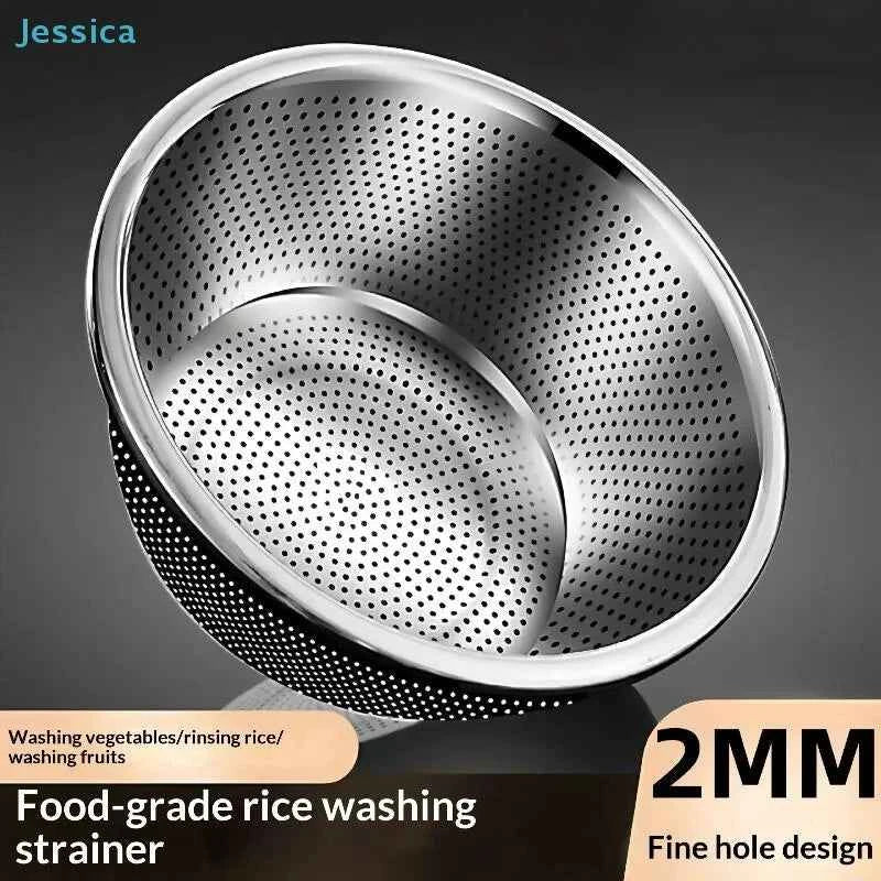 Stainless Steel Colander - Durable Food-Grade Perforated Strainer for Washing Rice, Vegetables, and Fruits
