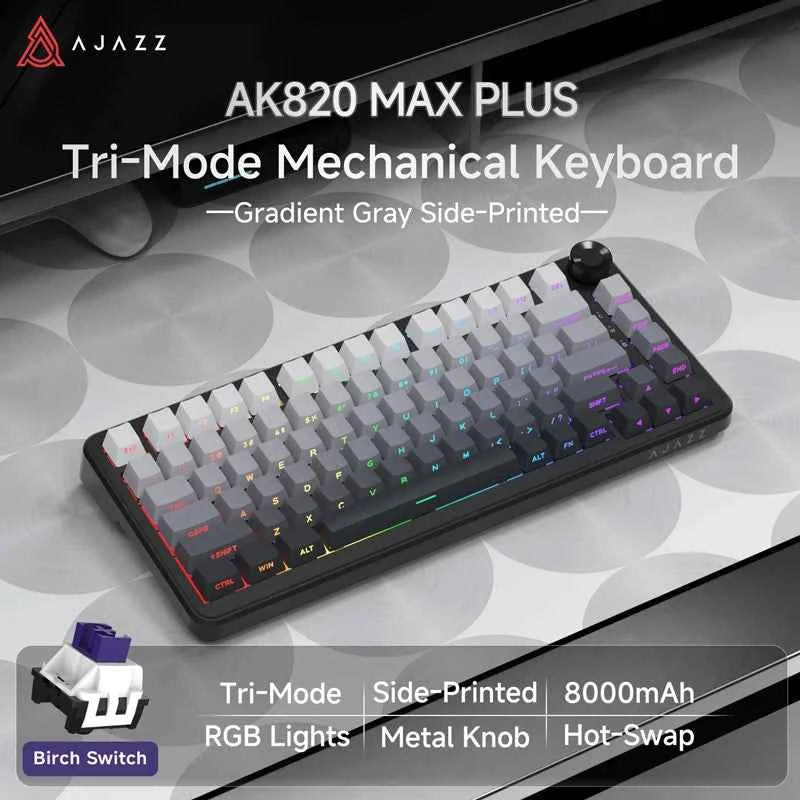 AJAZZ AK820/Pro Wireless Mechanical Keyboard Bluetooth 5.1 2.4G USB-C Wired Hot Swappable RGB Gaming Keyboard Gasket Mount with
